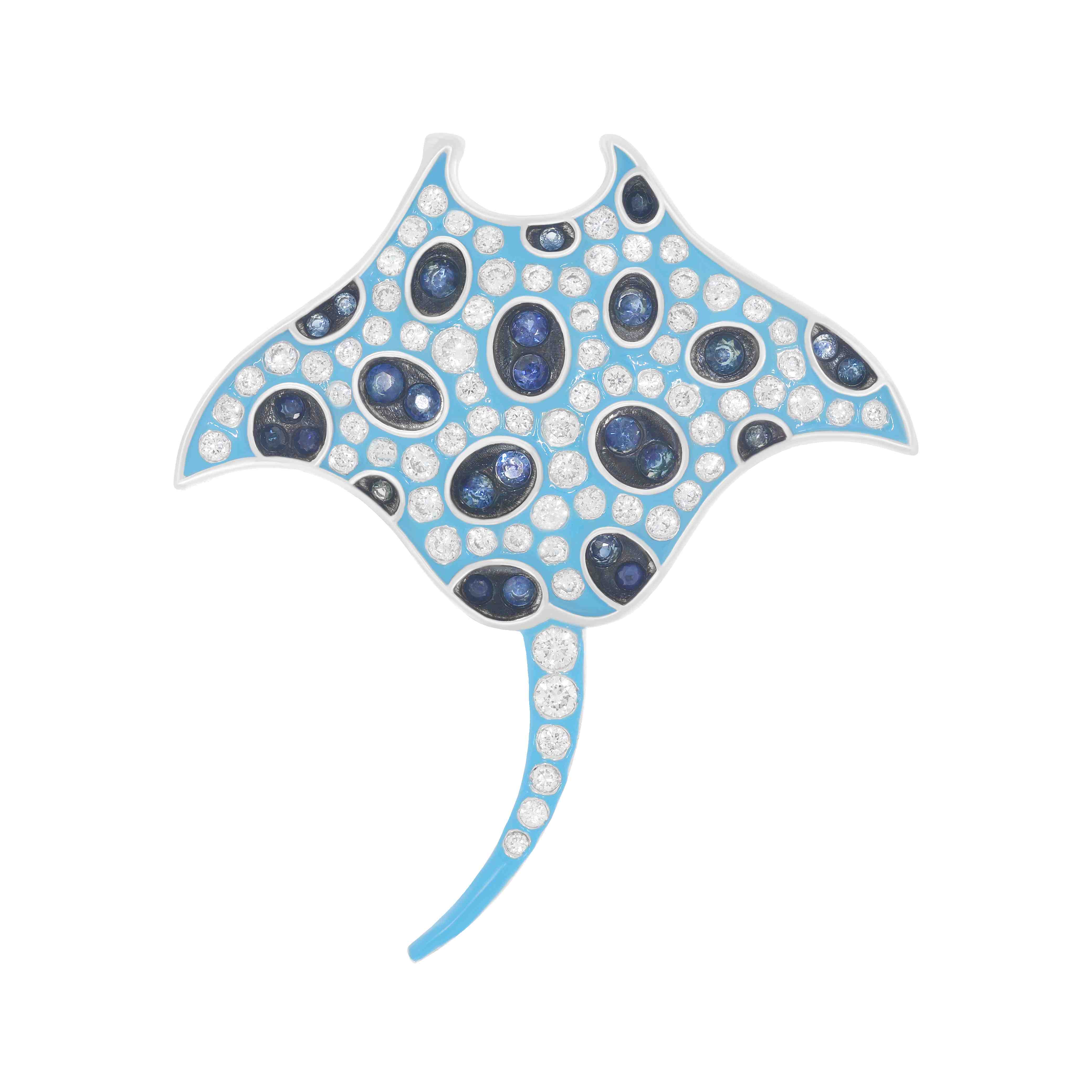 Blue Manta Ray with Aqua Crystals ? Ocean Jewelry Pendant PD31460A
